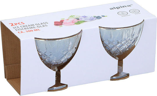 Alpina Appliances Round Glass Transparent Ice Cream Serving Bowls 2 Pieces