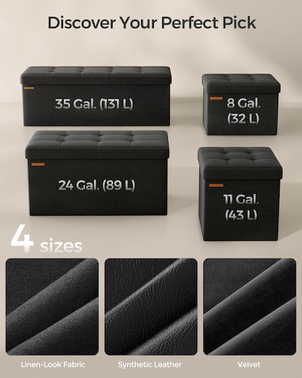 Suport Pentru Picioare Pliabil Cu Spațiu De Depozitare Tapițat Cu Țesătură Negru 76x38x38cm