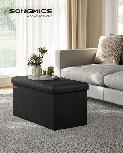 Suport Pentru Picioare Pliabil Cu Spațiu De Depozitare Tapițat Cu Țesătură Negru 76x38x38cm