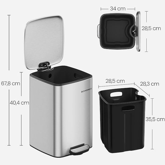 Songmics Waste Bin from Stainless Steel with Pedal 20lt Silver