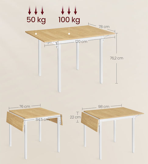 Разтегателна Дървена Маса За Кухня 120x78x76.2см