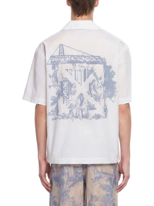 Off White Cotton Shirt White- Light Blue