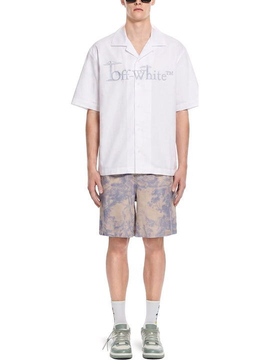 Short Sleeve Cotton Shirt White- Light Blue