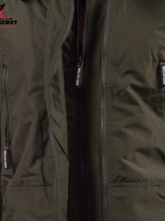 Geacă Iarnă Căptușită Cu Fleece 073617-Khaki Geci Bărbați Verde