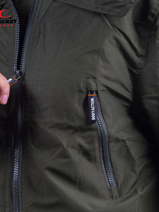 Geacă Iarnă Căptușită Cu Fleece 073617-Khaki Geci Bărbați Verde