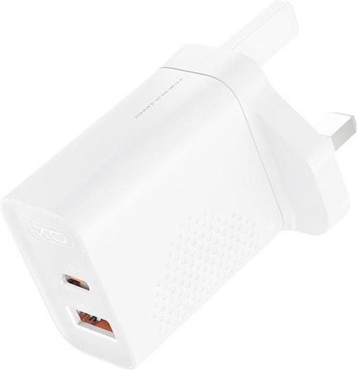 XO Wireless Charger with USB-A Port and USB-C Port 30W Power Delivery White (L163UK)
