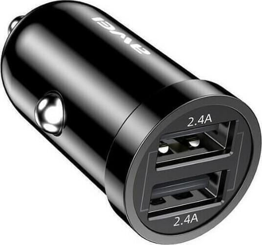 Awei Car Charger 12W 2.4A with 2xUSB-A Black Color