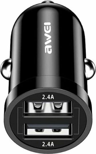 Awei Car Charger 12W 2.4A with 2xUSB-A Black Color