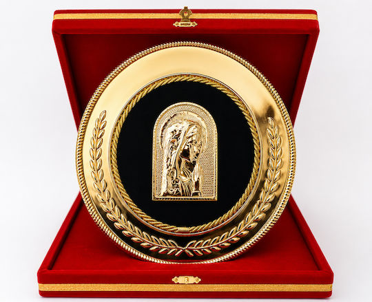 Metallische Heiligenikone Maria – Dekoratives Luxuriöses Kassettenbild Code Plak-pan Maria Gold