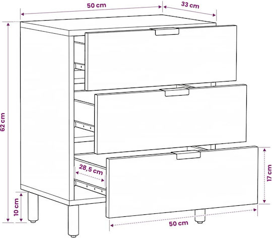 Wooden Bedside Table Black 50x33x62cm