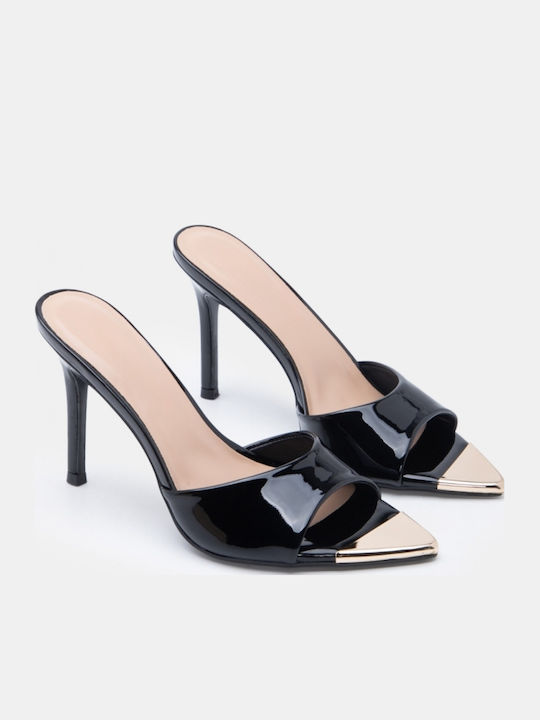 Suede Damen Pantoletten mit Hoch Absatz in Schwarz Farbe