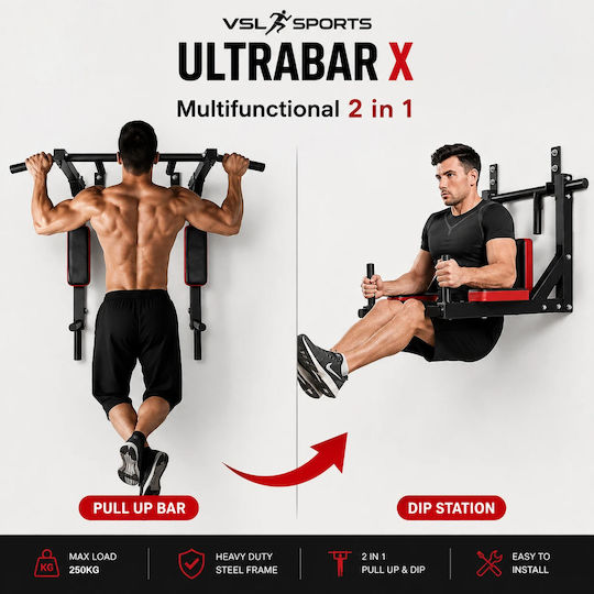 VSL Sports Ultrabar X Bară de Tracțiuni de Perete pentru Utilizator până la 250kg