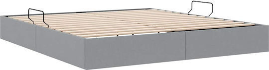 Suport Pat King Size Tapițat cu Material Gri Deschis cu Spațiu de Stocare și Plăci pentru Saltea 193x203cm