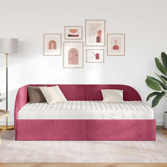 Ein Einzelbett Mit Samt Rote Samt Mit Lattenrost & Matratze 100x200cm
