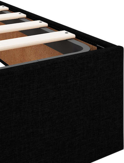Pat Montat Pe Perete Single Tapițat Cu Material Negru Cu Plăci Și Saltea 100x200cm