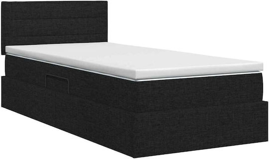 Wandbett Einzel mit Stoff Schwarz mit Lattenrost & Matratze 90x190cm