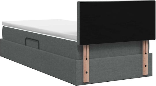 Wall Bed Single Upholstered with Fabric Dark Grey with Slats and Mattress 90x200cm