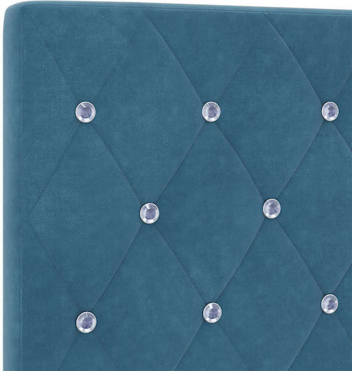 Single Bed Upholstered with Velvet Dark Blue with Slats and Mattress 90x200cm