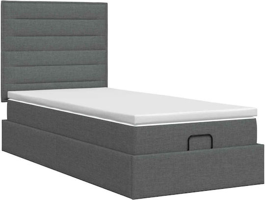 Ein Einzelbett Mit Stoff Dunkelgrau Mit Stauraum Mit Lattenrost & Matratze 100x200cm