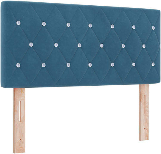 Single Bed Upholstered in Velvet Dark Blue with Slats and Mattress 90x200cm