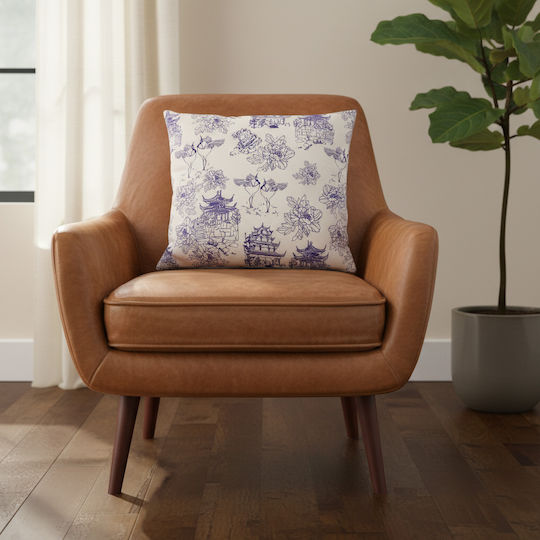 Inspiral Tree White Decorative Pillow Case With Blue 45x45cm