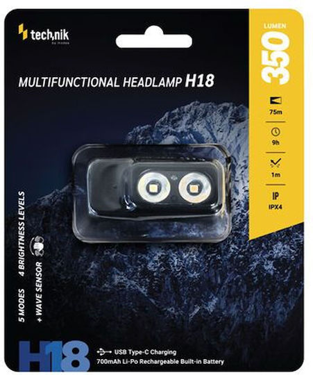 Technik Wiederaufladbarer Kopf LED Taschenlampe IPX4 mit Maximaler Helligkeit 350lm H18