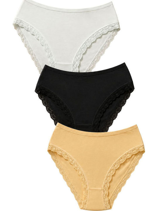 Chiloți Pentru Femei Slip Din Bumbac 3 Pack Cu Dantelă Multicolor