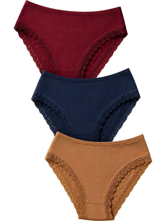 Slip Din Bumbac Pentru Femei 3 Pack Cu Dantelă Multicolor