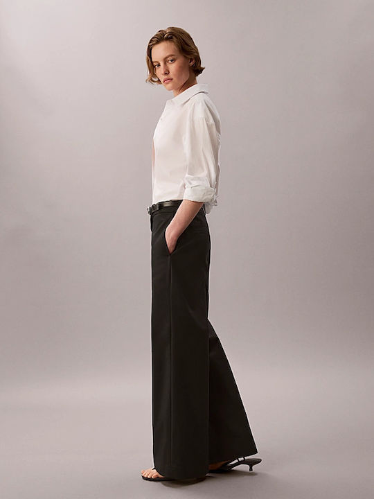 Damen Chino Hose in Breit Bein Stil Schwarz