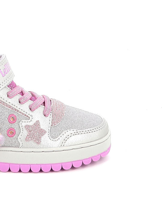 Mille Stelle Kids Sneakers High with Hoop & Loop Closure & with Lights Silver