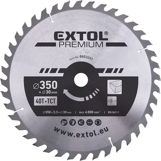 Extol Δίσκος Κοπής Ξύλου με 40 Δόντια 350mm