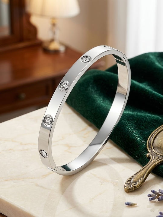 Women's Steel Handcuff Bracelet with Zircon