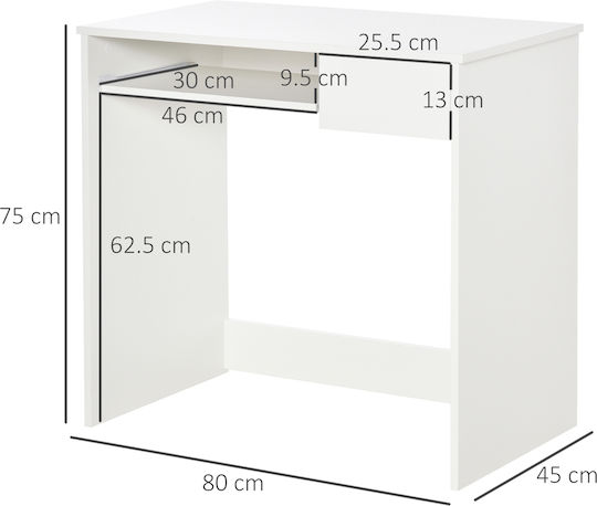 Γραφείο Ξύλινο Λευκό 80x45x75εκ.