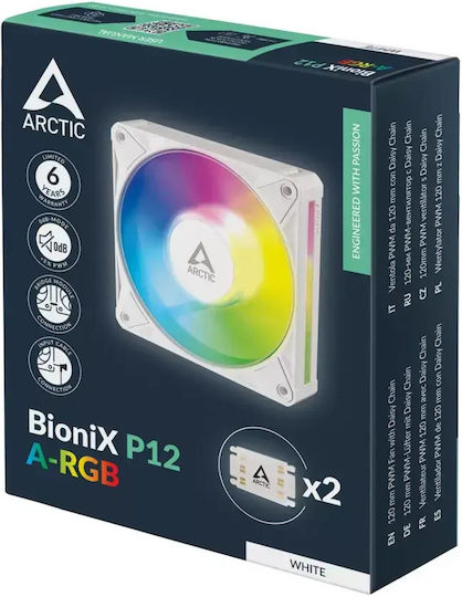 Arctic BioniX P12 A-RGB Вентилатор за кутия 120mm (3000rpm / 76cfm) със Свързване 4-изводна ШИМ Бял