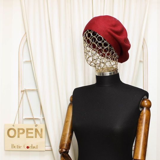 Beret Pentru Femei ButicCochet O Singură Mărime Vâscoză Design Cu Strasuri Burgundia Bsc451