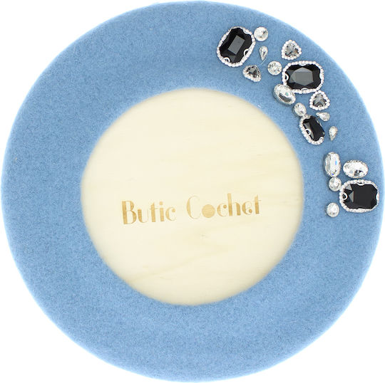 Beretă De Lână Pentru Femei ButicCochet O Mărime Strasuri Decorative Albastru Deschis Bsc541