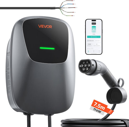 Vevor Επιτοίχιος Τριφασικός Φορτιστής 11kW με Ενσωματωμένο Καλώδιο 7.5m Type 2 (OZSXJLD11KWC7GRNA001V8)