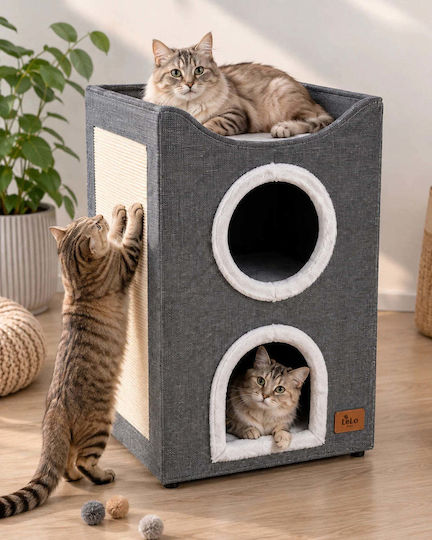 Lelo Pet Cozycube Tower – Премиум Триетажно Къщичка за Котки 2 Скривалища Горна Легълце и Драскалка 40×40×62cm