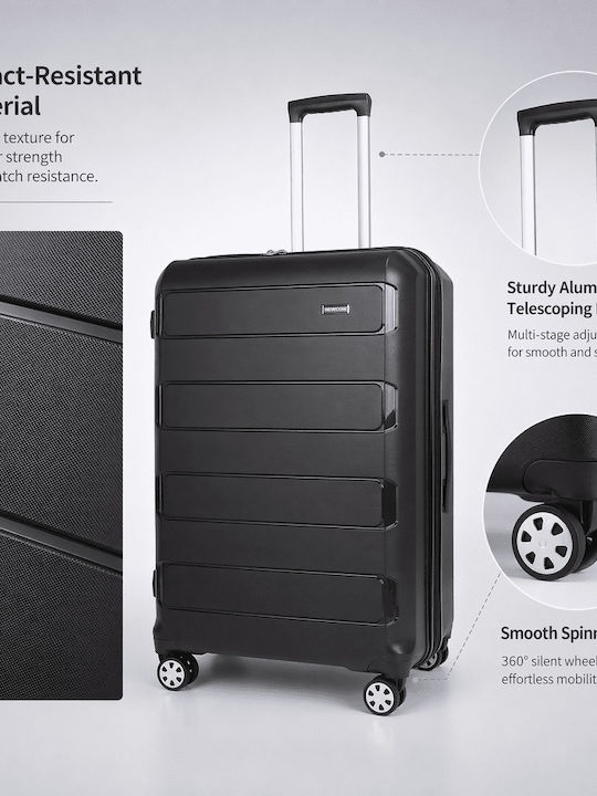 Newcom Suitcases Hard Black Maximum Height 71cm Set of 3pcs