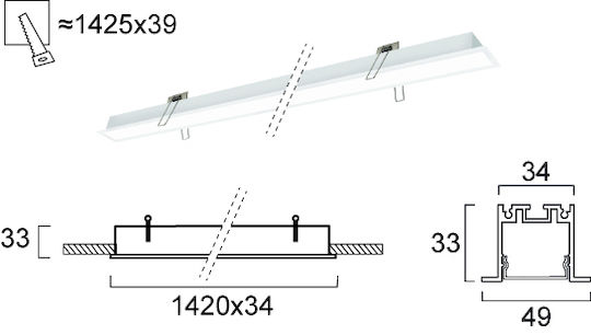 Viokef Commercial Linear Recessed LED Ceiling Light 37W Warm White 142cm