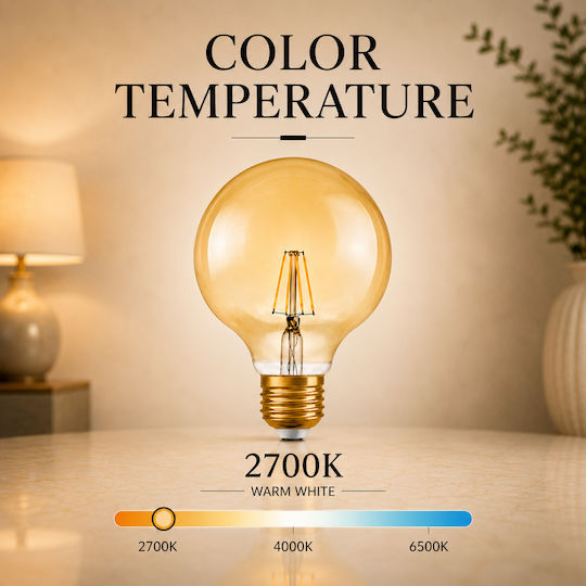 Lightplanet Bec LED 6.5W Pentru Bază De Bec E27 și Formă G125 Alb Cald