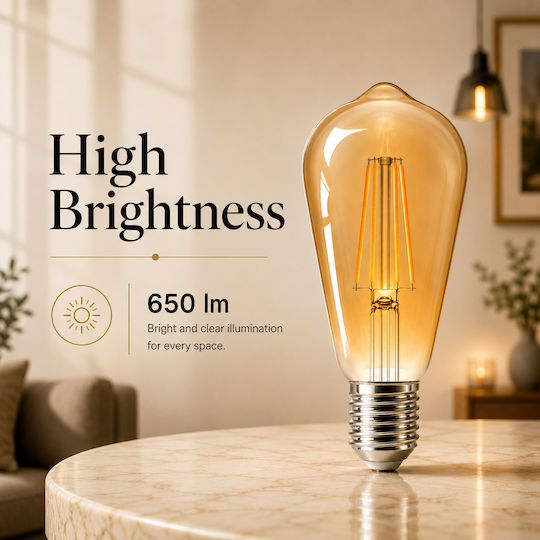 Lightplanet Bec LED 7W Pentru Bază E27 și Formă ST64 Alb Cald 650 Lumen