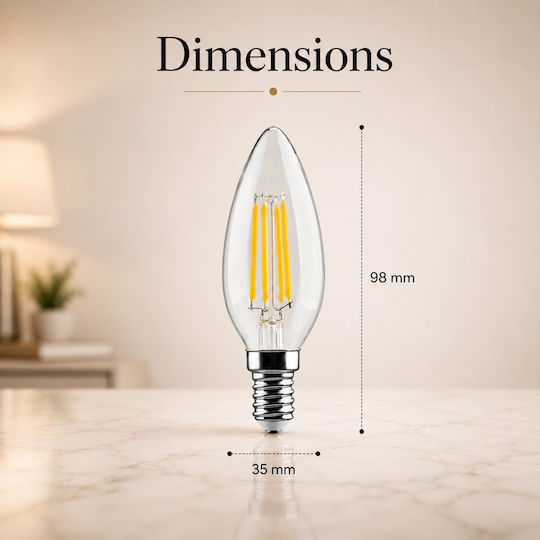 Lightplanet Bec LED 4W Pentru Bază De Bec E14 Și Formă C35 Alb Rece