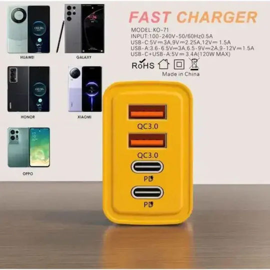 Wireless GaN Charger with 2 USB-A Ports and 2 USB-C Ports 120W Yellow (9573898)