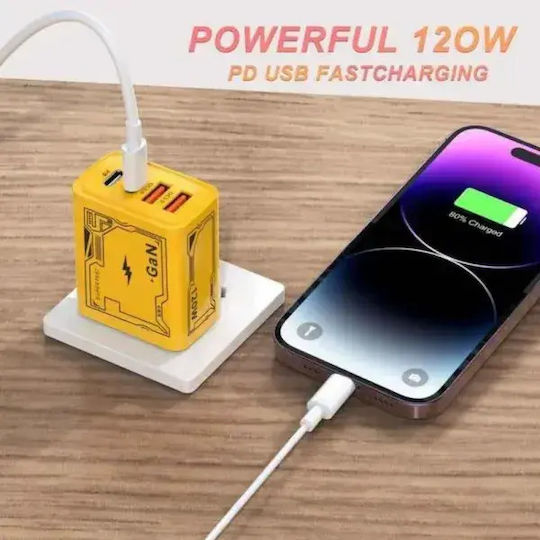 Wireless GaN Charger with 2 USB-A Ports and 2 USB-C Ports 120W Yellow (9573898)