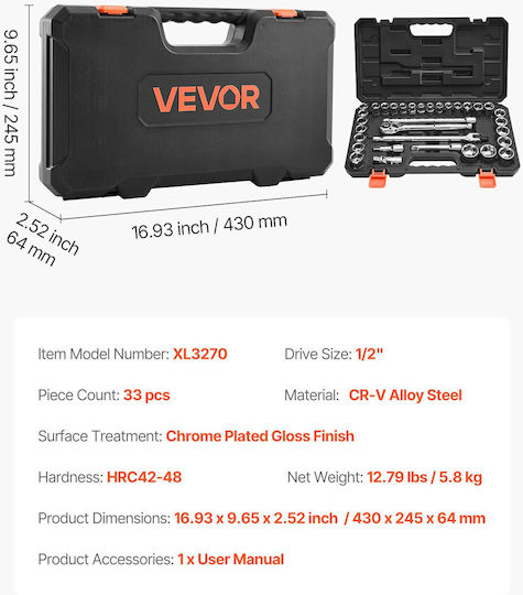 Vevor Ratschen- & Steckschlüssel-Sets 33Stück