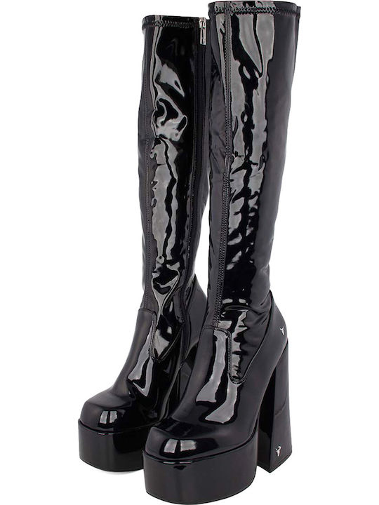 Saucy Women's Boots From Patent Leather With High Heel Black