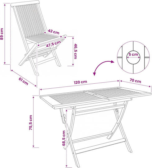 Set Sala De Mese Pentru Exterior Solid 5 Piese VidaXL Cu Suport Pentru Umbrelă