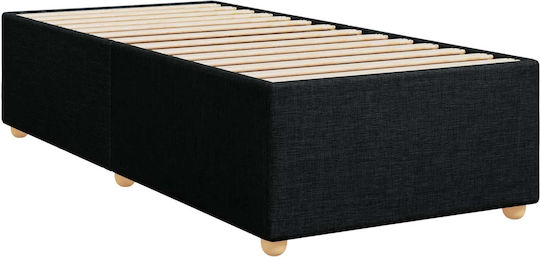 Single Upholstered Bed with Fabric Black with Slats and Mattress 90x190cm