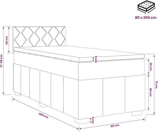 Einzelbett Mit Stoff Dunkelgrau Mit Lattenrost & Matratze 80x200cm